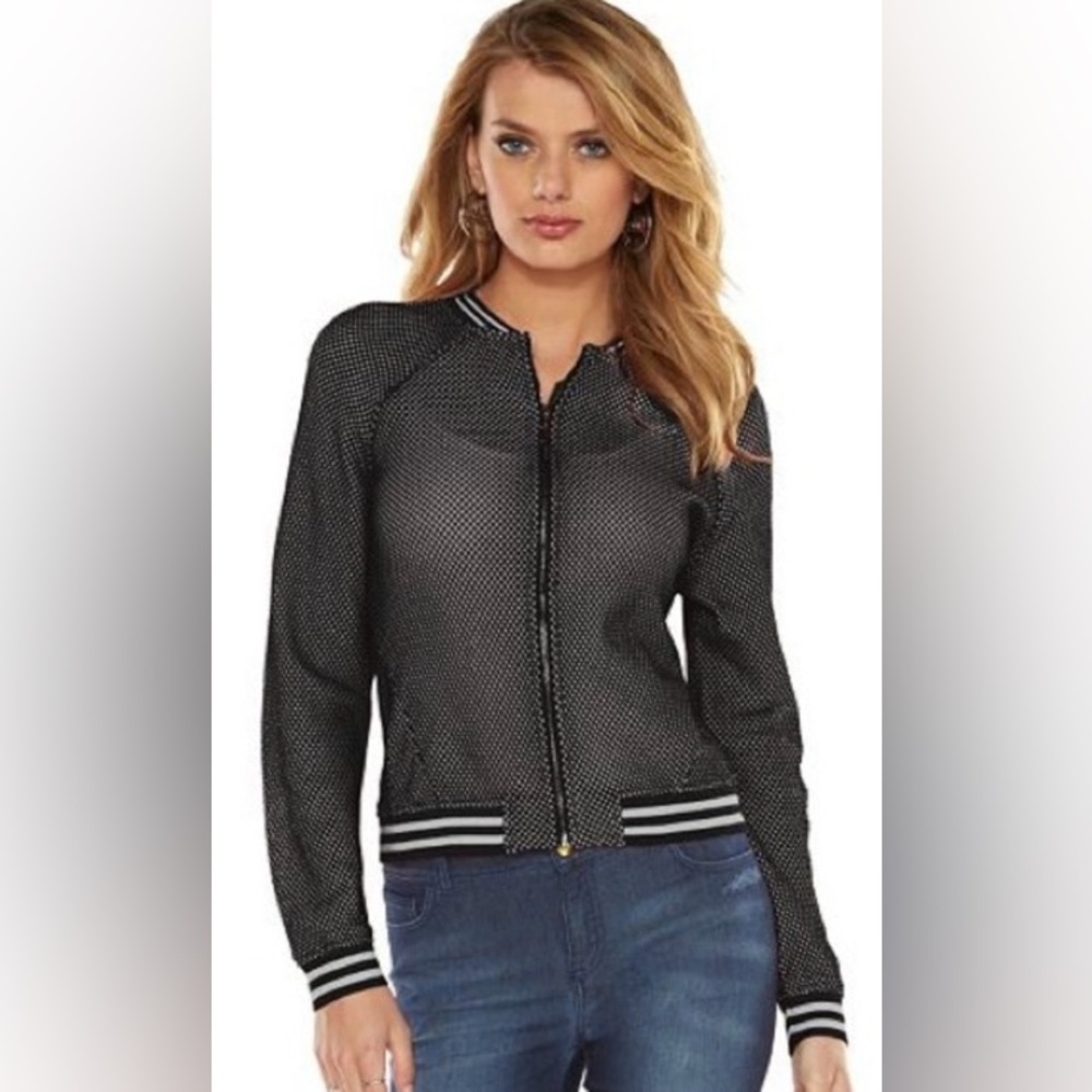 Juicy Couture Mesh Bomber Jacket, Lightweight, Sz. M, Black & White Mesh Fabric